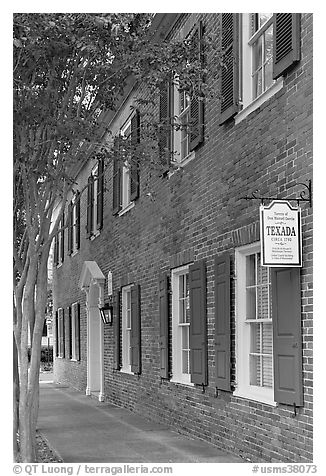 Texada, a red brick house built in 1792. Natchez, Mississippi, USA (black and white)