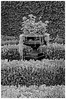 Vasque with flowers and spanish moss in garden. Natchez, Mississippi, USA (black and white)