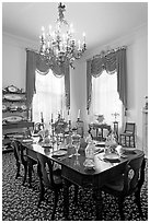 Dining room inside Rosalie house. Natchez, Mississippi, USA (black and white)