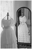 Dress and miror inside Rosalie. Natchez, Mississippi, USA (black and white)