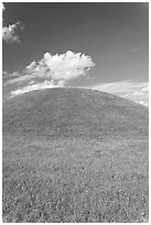 Emerald Mound, one of the largest Indian temple mounds. Natchez Trace Parkway, Mississippi, USA (black and white)