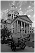 Cannon and Mississippi Capitol at sunset. Jackson, Mississippi, USA ( black and white)