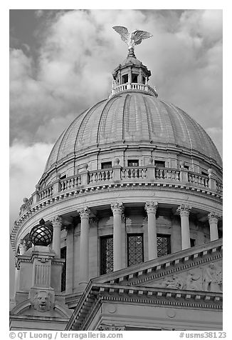 Dome of Mississippi Capitol at sunset. Jackson, Mississippi, USA (black and white)
