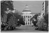 Street leading to Old Capitol at dusk. Jackson, Mississippi, USA ( black and white)