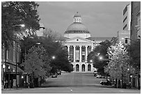 Street leading to Old Capitol at dusk. Jackson, Mississippi, USA (black and white)