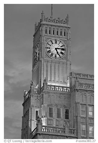 Art Deco clock tower at dusk. Jackson, Mississippi, USA