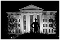 Statue of Andrew Jackson silhouetted against the City Hall at night. Jackson, Mississippi, USA (black and white)