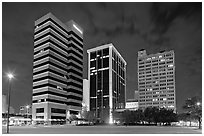 Downtown High rise buildings at night. Jackson, Mississippi, USA ( black and white)