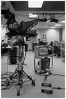 Television news studio. Columbia, South Carolina, USA (black and white)