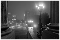 Streets on foggy night seen from state capitol. Columbia, South Carolina, USA ( black and white)