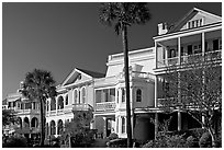 Row of Antebellum mansions. Charleston, South Carolina, USA (black and white)