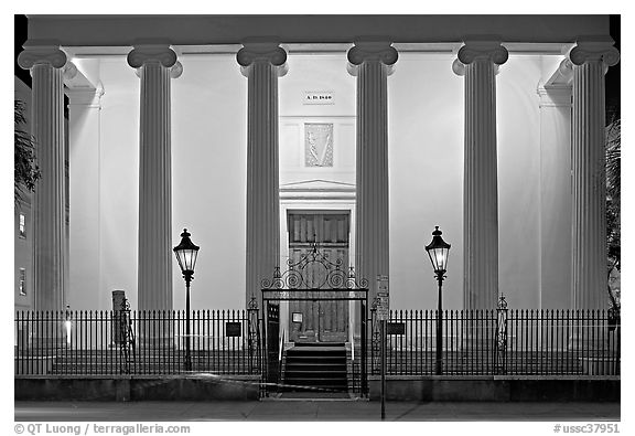 Museum facade at night. Charleston, South Carolina, USA