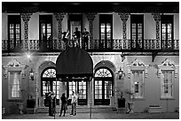 Mills house hotel facade with balconies at night. Charleston, South Carolina, USA (black and white)
