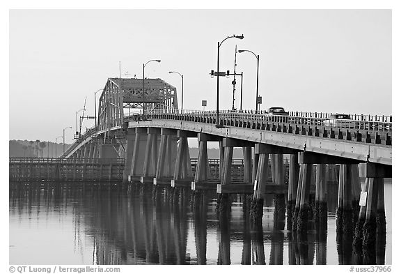 Bridge at sunrise. Beaufort, South Carolina, USA (black and white)