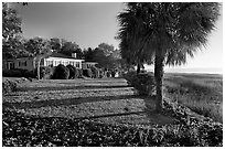House with yard by the bay. Beaufort, South Carolina, USA ( black and white)