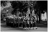 US Navy marching during parade. Beaufort, South Carolina, USA ( black and white)