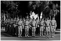 Army men marching during parade. Beaufort, South Carolina, USA ( black and white)