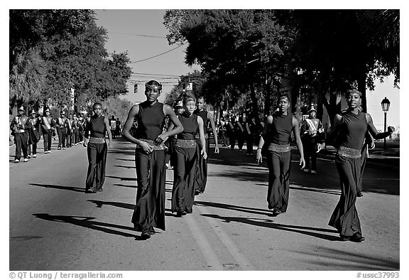 African American youngsters during parade. Beaufort, South Carolina, USA (black and white)