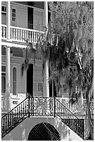 House entrance with spanish moss. Beaufort, South Carolina, USA ( black and white)