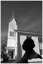 Robert Smalls bust and Tabernacle Baptist Church. Beaufort, South Carolina, USA (black and white)