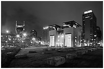 Skyline seen from Bicentenial Park by night. Nashville, Tennessee, USA (black and white)
