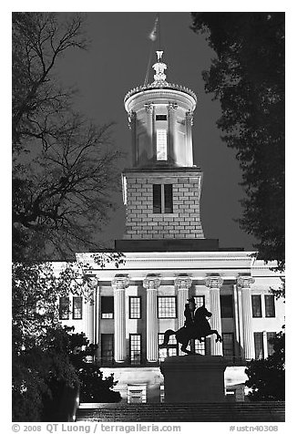 Tennessee Capitol by night. Nashville, Tennessee, USA (black and white)