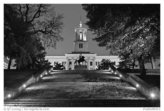Tennessee State Capitol and stairs. Nashville, Tennessee, USA (black and white)