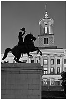 Jackson statue and Tennessee State Capitol by night. Nashville, Tennessee, USA (black and white)