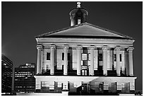 Greek Revival style Tennessee State Capitol by night. Nashville, Tennessee, USA (black and white)