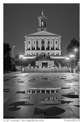 State Capitol and reflectoins by night. Nashville, Tennessee, USA