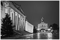 War Memorial and State Capitol by night. Nashville, Tennessee, USA (black and white)