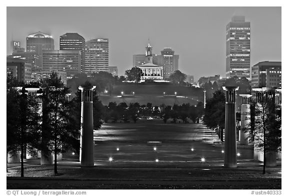 Night skyline with State Capitol from Bicentenial State Park. Nashville, Tennessee, USA