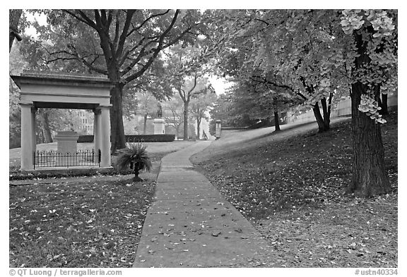 Path and memorial in gardens of state capitol. Nashville, Tennessee, USA