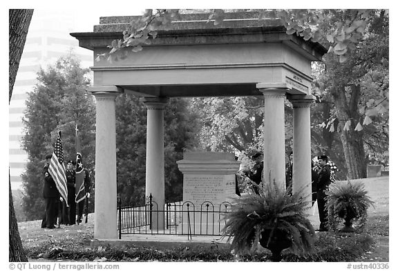 Memorial in gardens of state capitol. Nashville, Tennessee, USA (black and white)