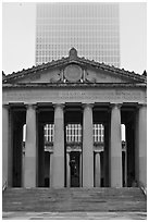 War memorial and high rise tower in fog. Nashville, Tennessee, USA ( black and white)