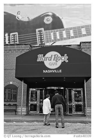 Entrance and mural, Hard Rock Cafe. Nashville, Tennessee, USA (black and white)