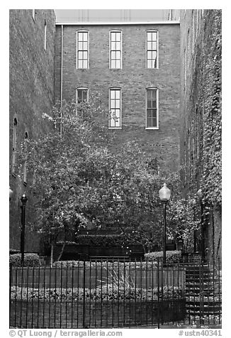 Yard and brick buildings. Nashville, Tennessee, USA (black and white)