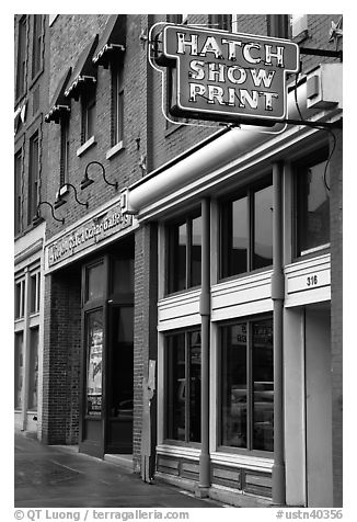 Hatch Show print poster print shop. Nashville, Tennessee, USA (black and white)