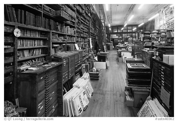 Inside poster print shop, Hatch Show,. Nashville, Tennessee, USA (black and white)