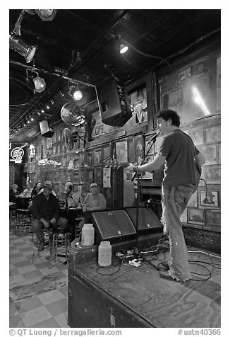 Singer performing in a music club. Nashville, Tennessee, USA (black and white)