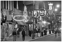 Beale Street sidewalk by night. Memphis, Tennessee, USA ( black and white)