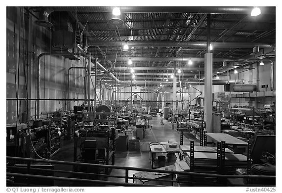 Inside of factory room. Memphis, Tennessee, USA (black and white)