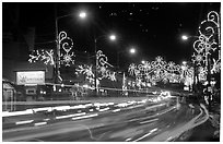 Christmas lights and traffic. Tennessee, USA (black and white)