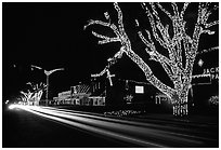 Christmas lights and traffic. Tennessee, USA (black and white)