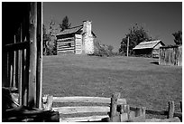 Cabins, Booker T. Washington National Monument. Virginia, USA (black and white)