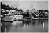 National Park Service harbor at dusk, Cruz Bay. Saint John, US Virgin Islands ( black and white)