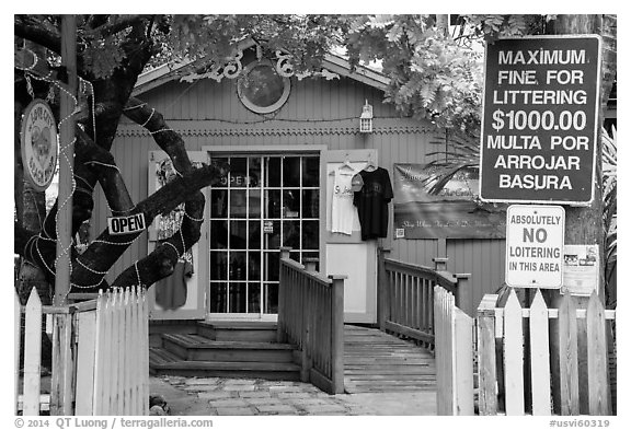 Colorful store, Cruz Bay. Saint John, US Virgin Islands (black and white)