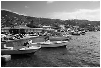 Fishing boats, Frenchtown harbor. Saint Thomas, US Virgin Islands ( black and white)