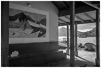 Mural decor and Hassel Island. Saint Thomas, US Virgin Islands ( black and white)