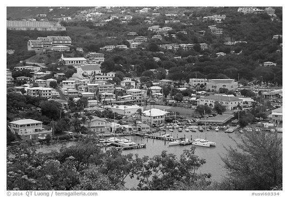 Frenchtown from above. Saint Thomas, US Virgin Islands (black and white)